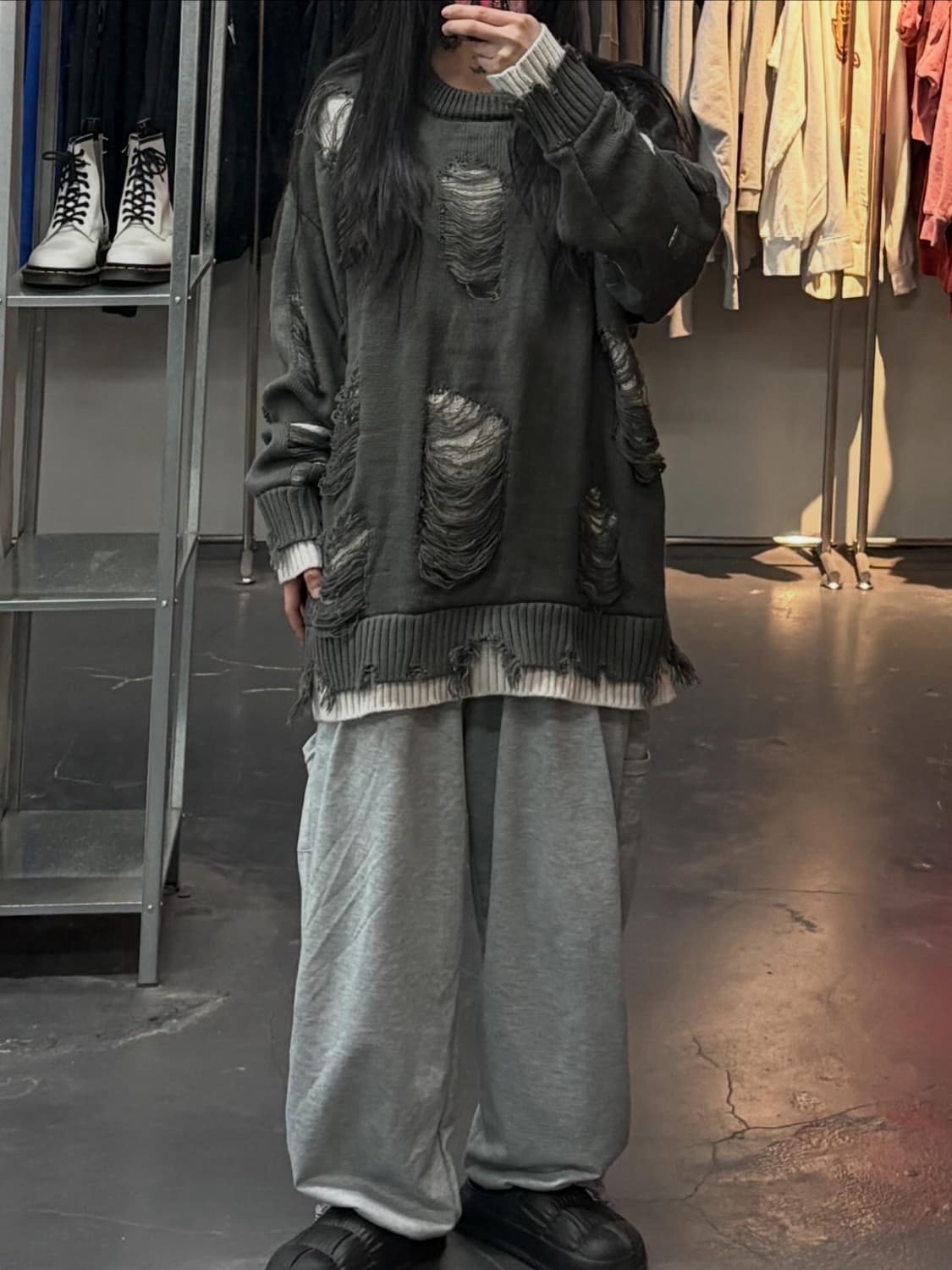 빈티지 데미지 그레이 니트 A3677 상품이미지1