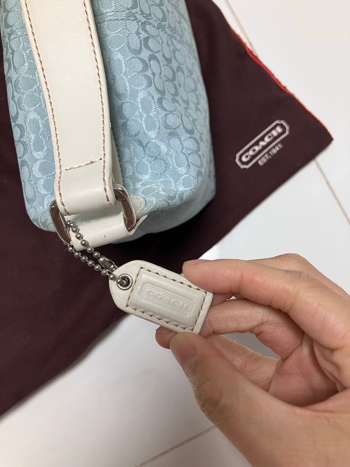 Y2K  코치 베이비 블루 미니 포셰트 백 모노그램 상품이미지5