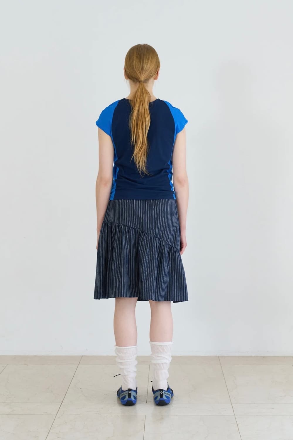 페스토 스트라이프 에세메트리 미디 스커트 다크 레이크 상품이미지4