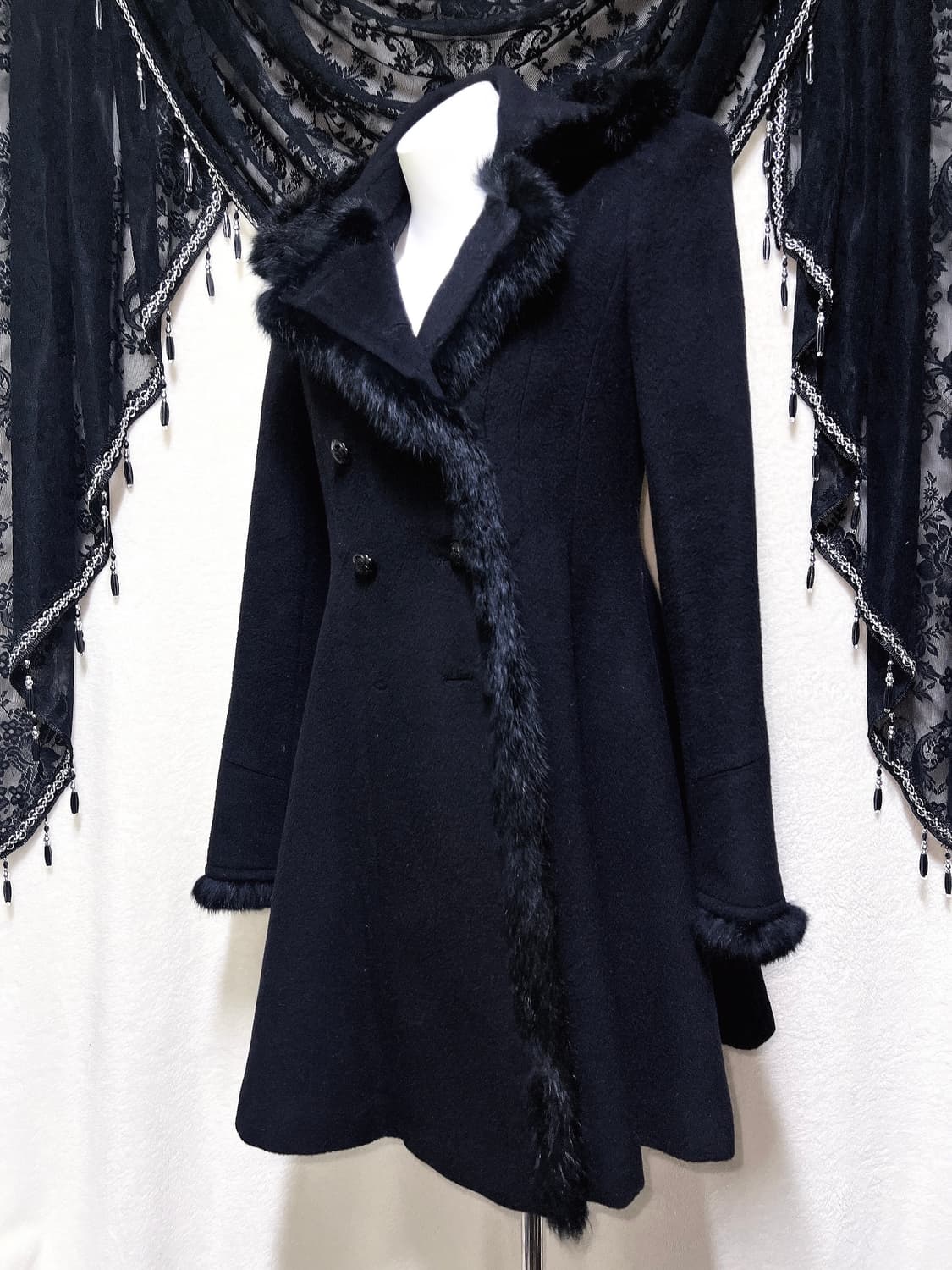 에고이스트 로맨틱고딕 고스로리 펑크 래빗퍼트리밍 플레어 캐시미어코트 갸루 상품이미지7