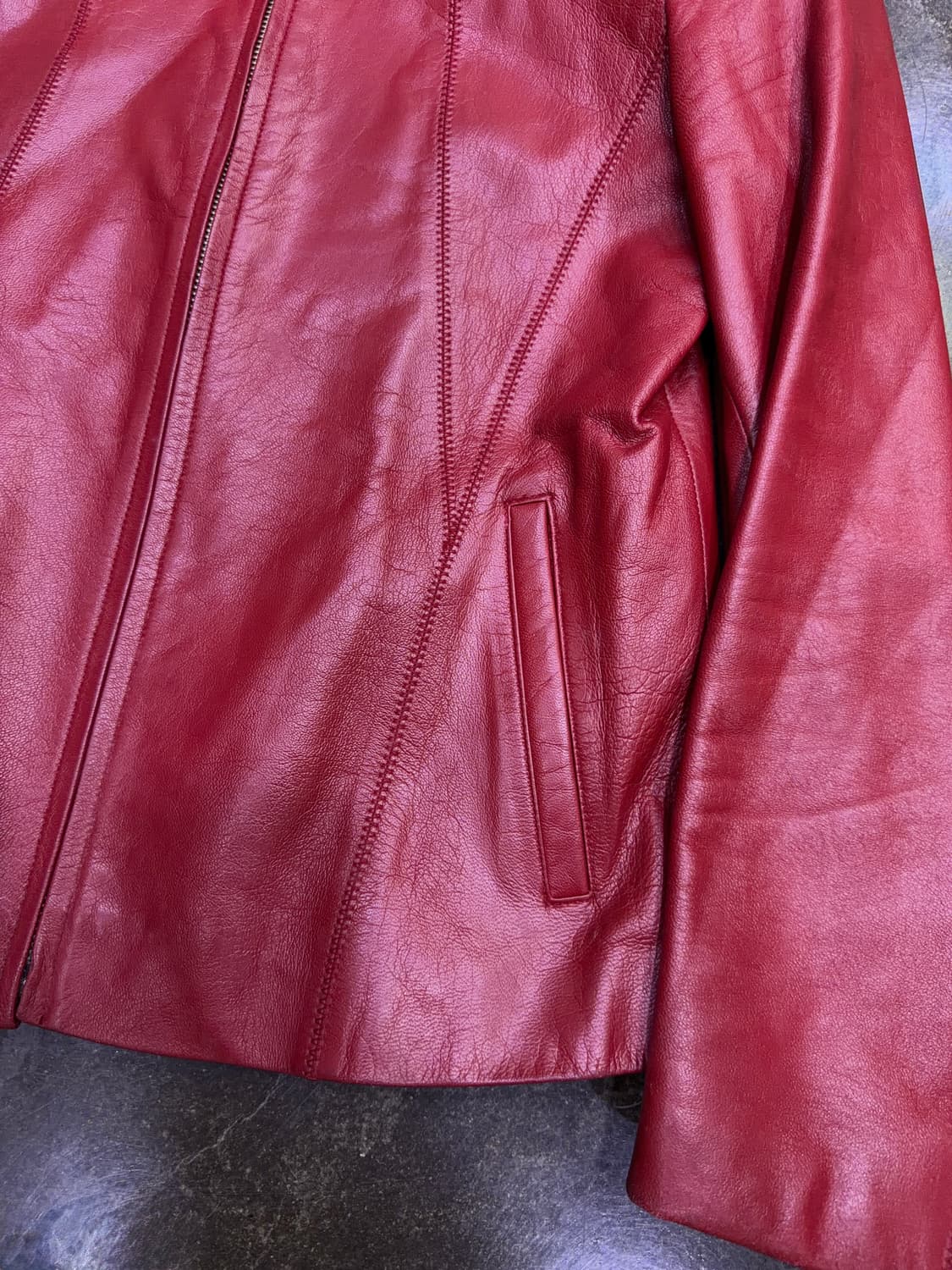 심플 싱글라이더 절개라인 양가죽 레더자켓 버건디 레드 66 상품이미지5