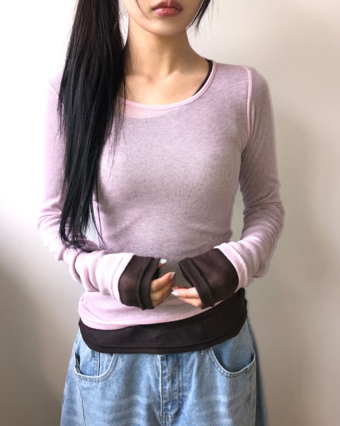 새상품) 레이어드 긴팔 티셔츠 탑 핑크 / 민트 상품이미지6
