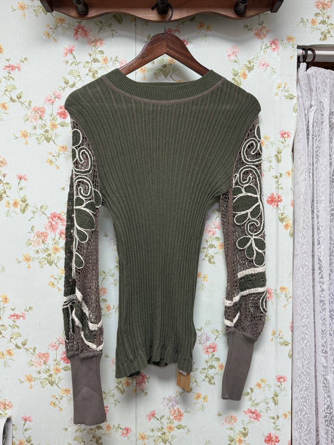 그린 소매 그물 니트 상품이미지1