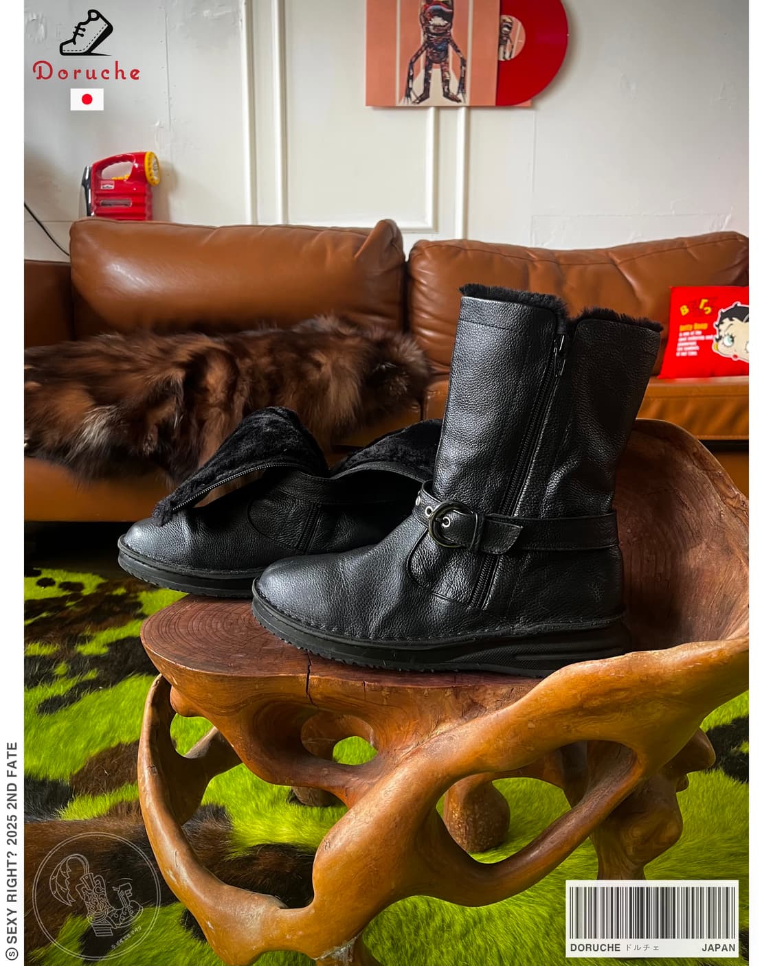 Doruche ドルチェ Belted Leather Fur Boots 상품이미지1