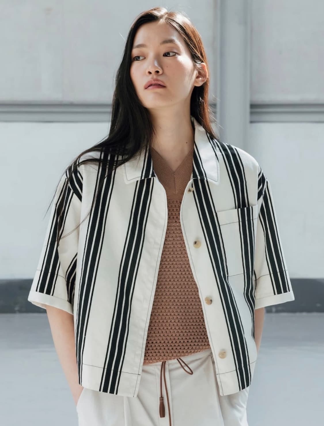 르베이지(LEBEIGE)-Stripe Shirts Zip-Up Jacke 상품이미지1