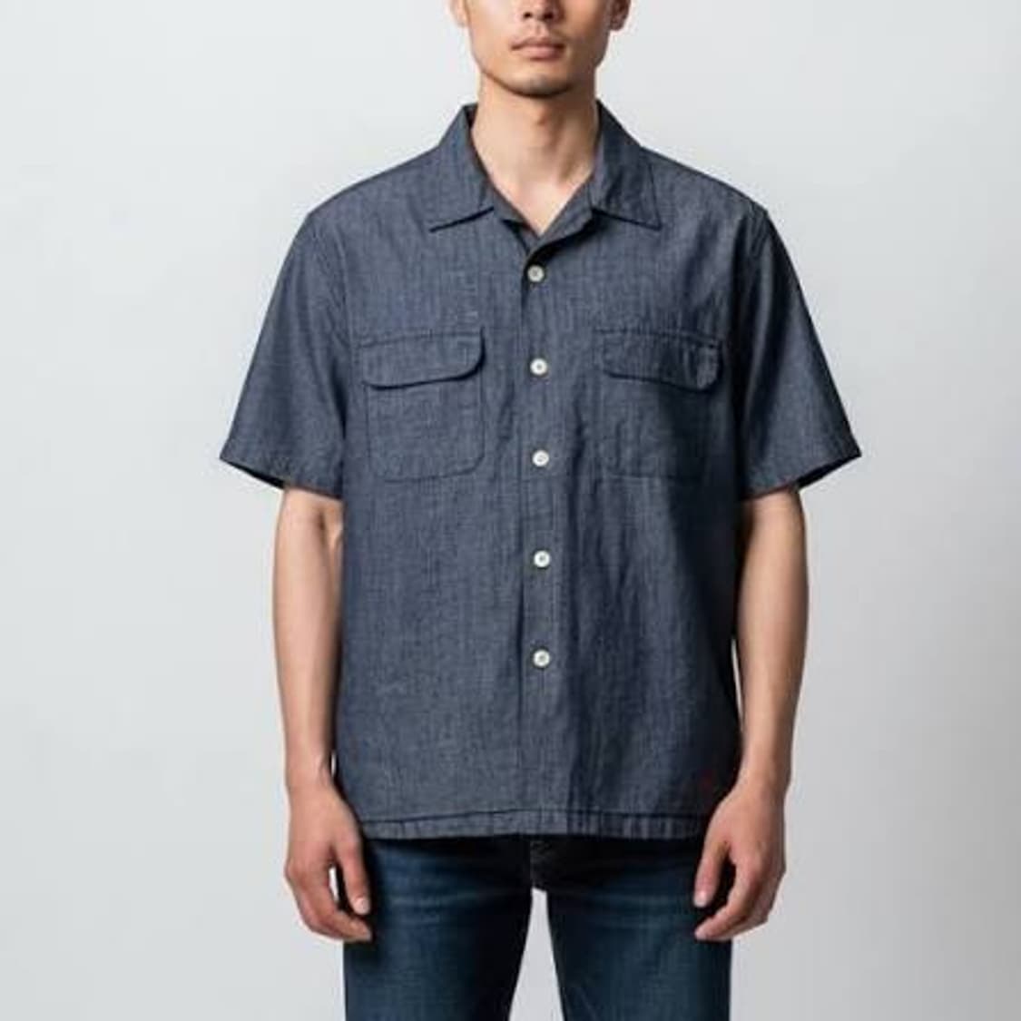 에드윈 리넨 코튼 블루 워시드 하프 셔츠 상품이미지3