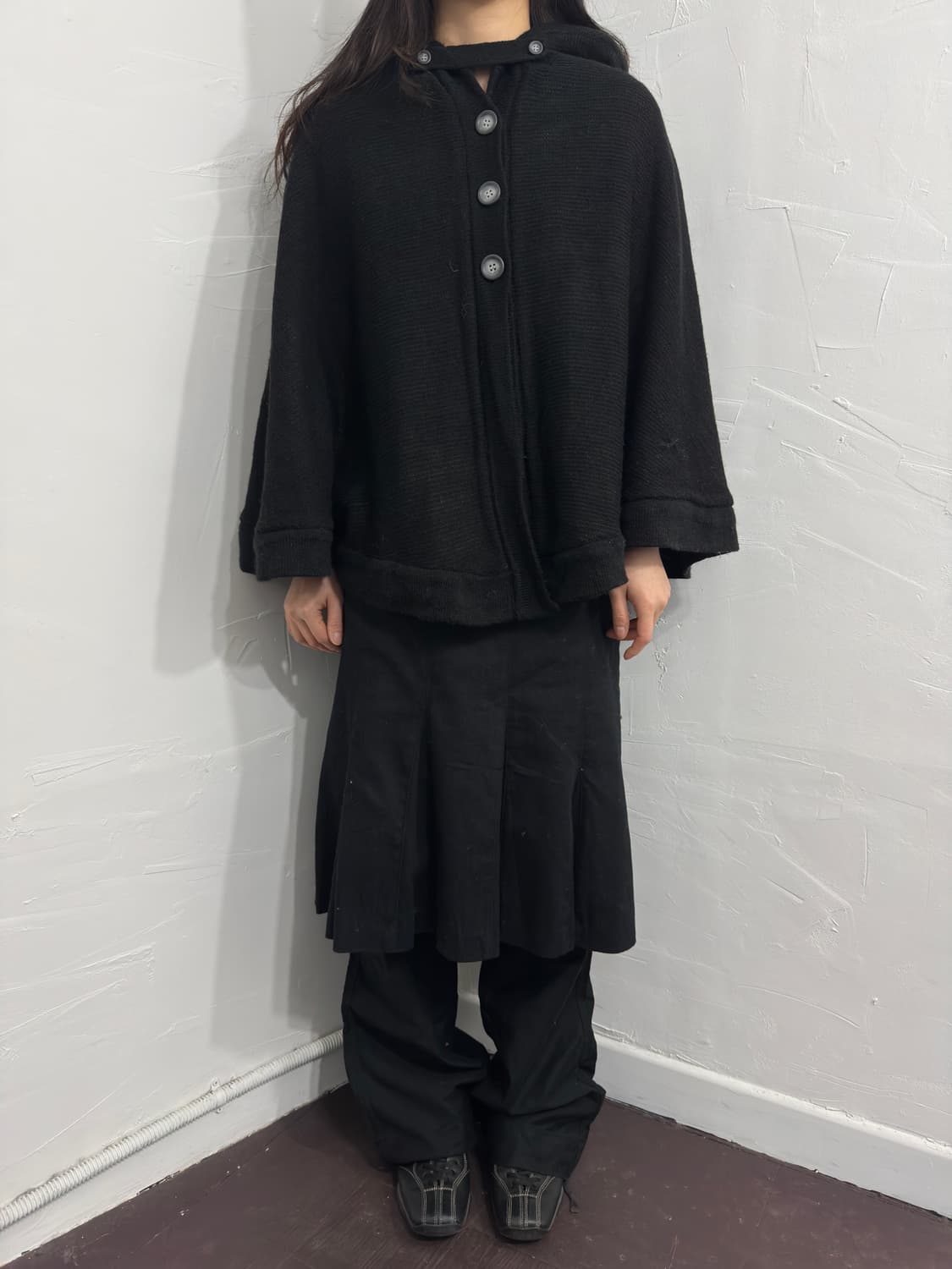 knit hood button cape 상품이미지3