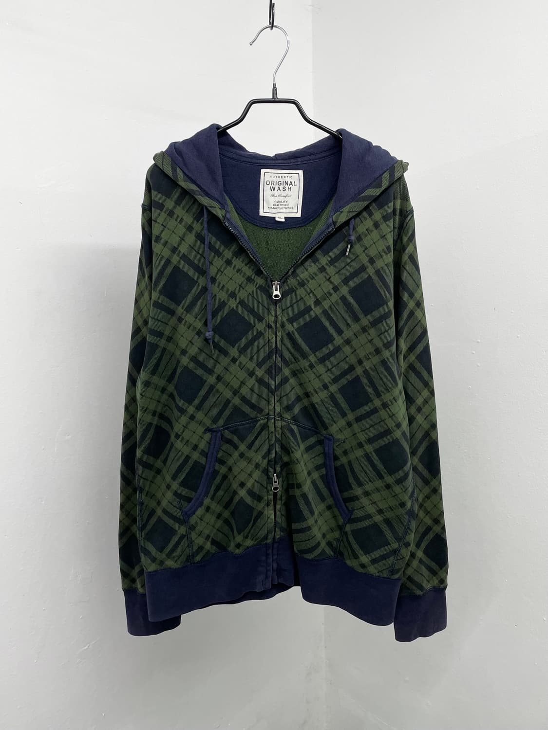 그린 체크 투웨이 후드집업 상품이미지5