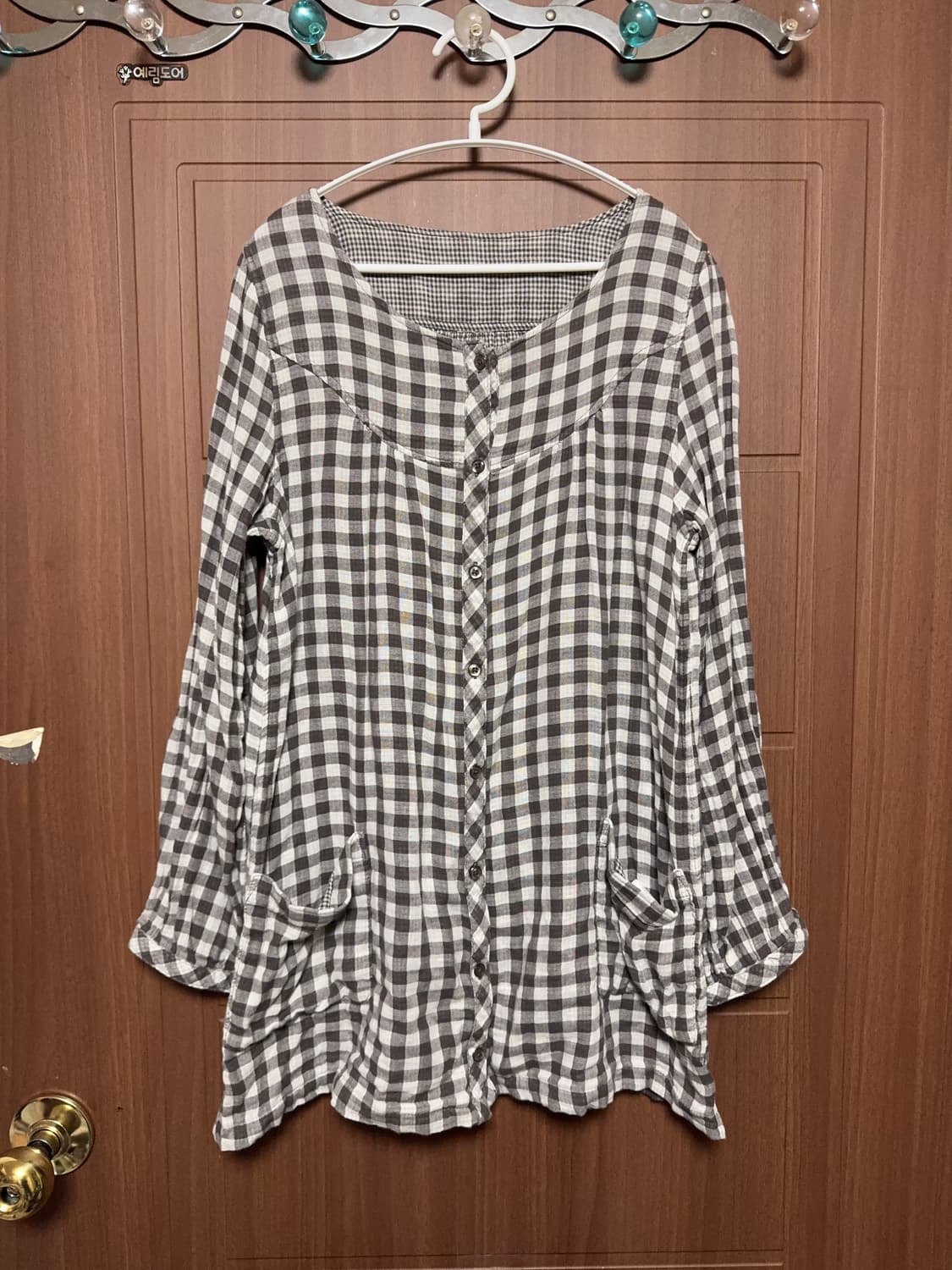 일본 빈티지 모리걸 하구미 깅엄체크 리버시블 포켓 원피스 상품이미지1