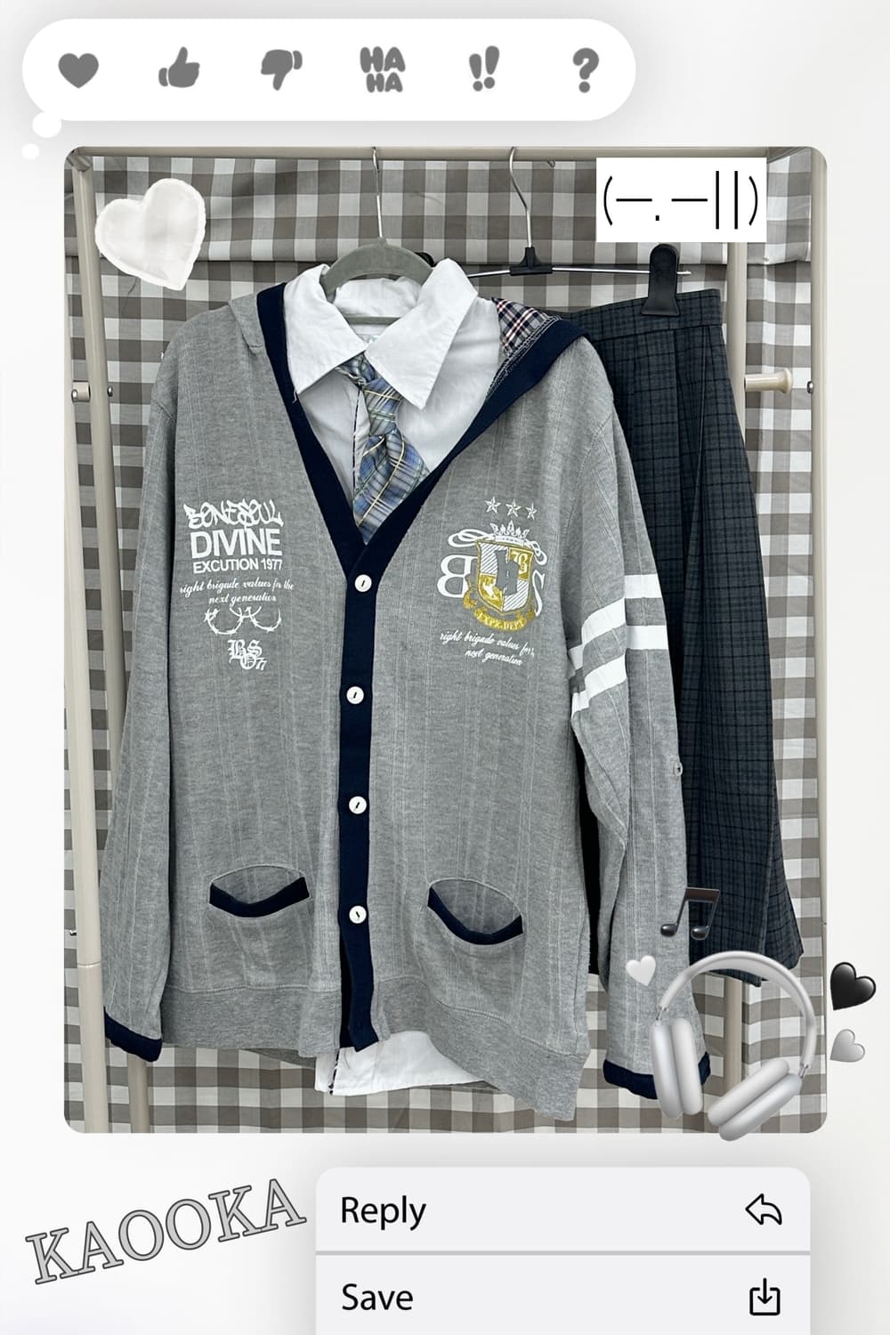 ✏️일본 고갸루 교복 코디세트✏️스쿨 학생 미디스커트 하이틴 가디건 셔츠 상품이미지1