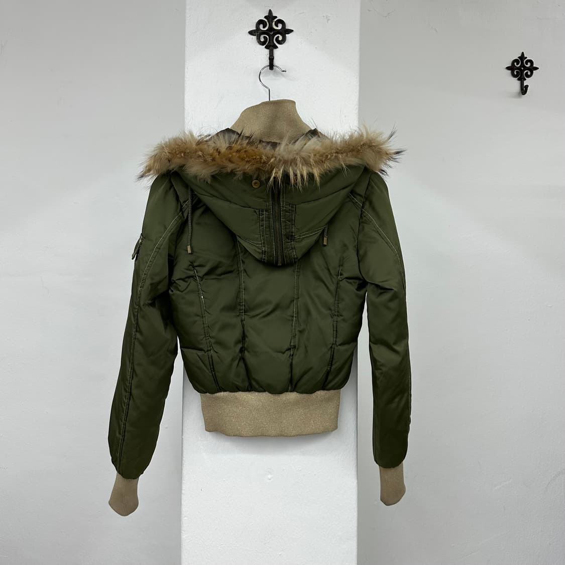 khaki raccoon  fur short jacket  상품이미지3