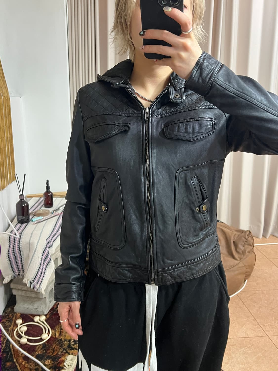 빈티지 여성 양가죽 차이나카라 라이더 자켓 상품이미지1