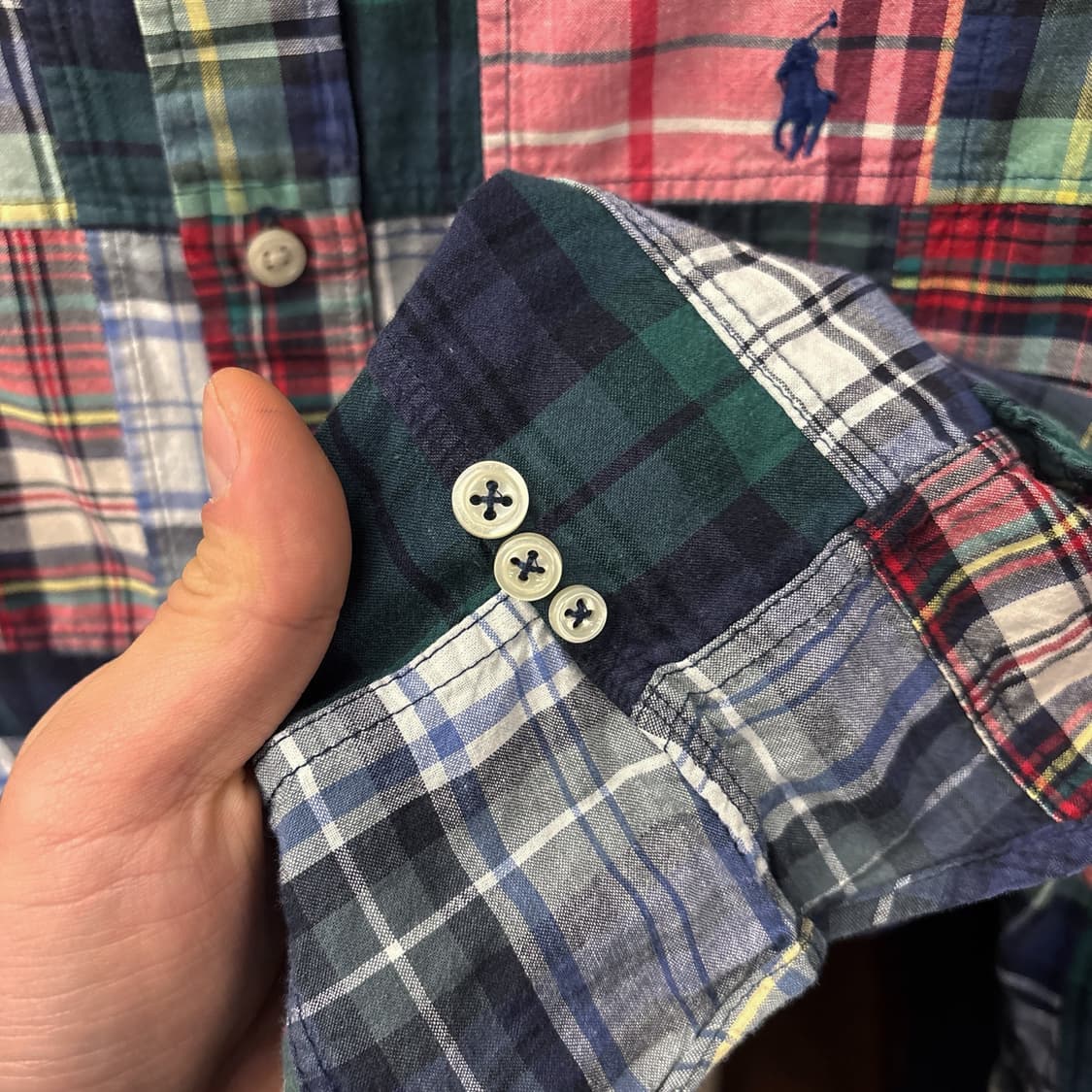 00s 폴로 랄프로렌 빈티지 마드라스 패치워크 버튼다운 셔츠 N875 상품이미지4