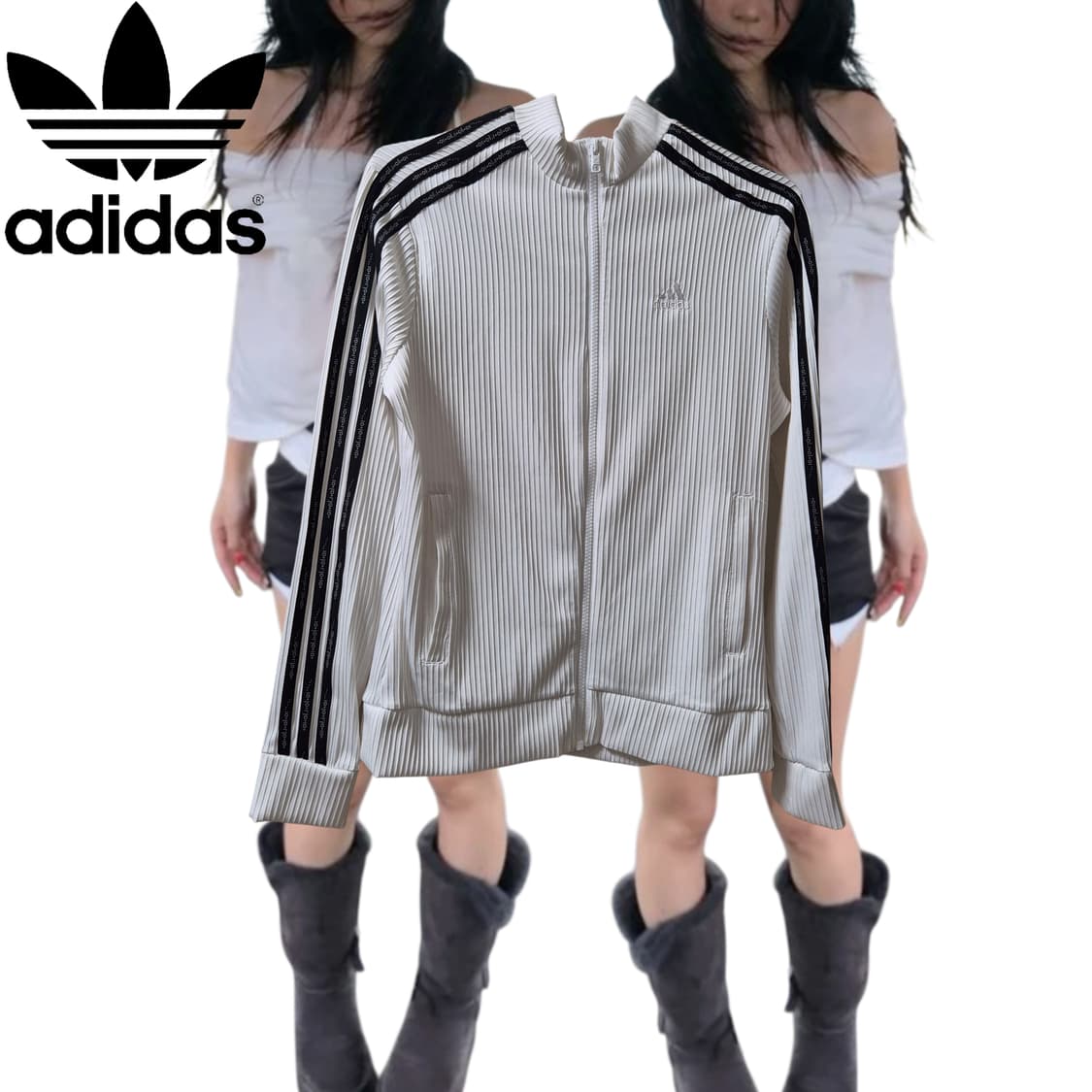 ADIDAS White Slim Rib zip-up 상품이미지1
