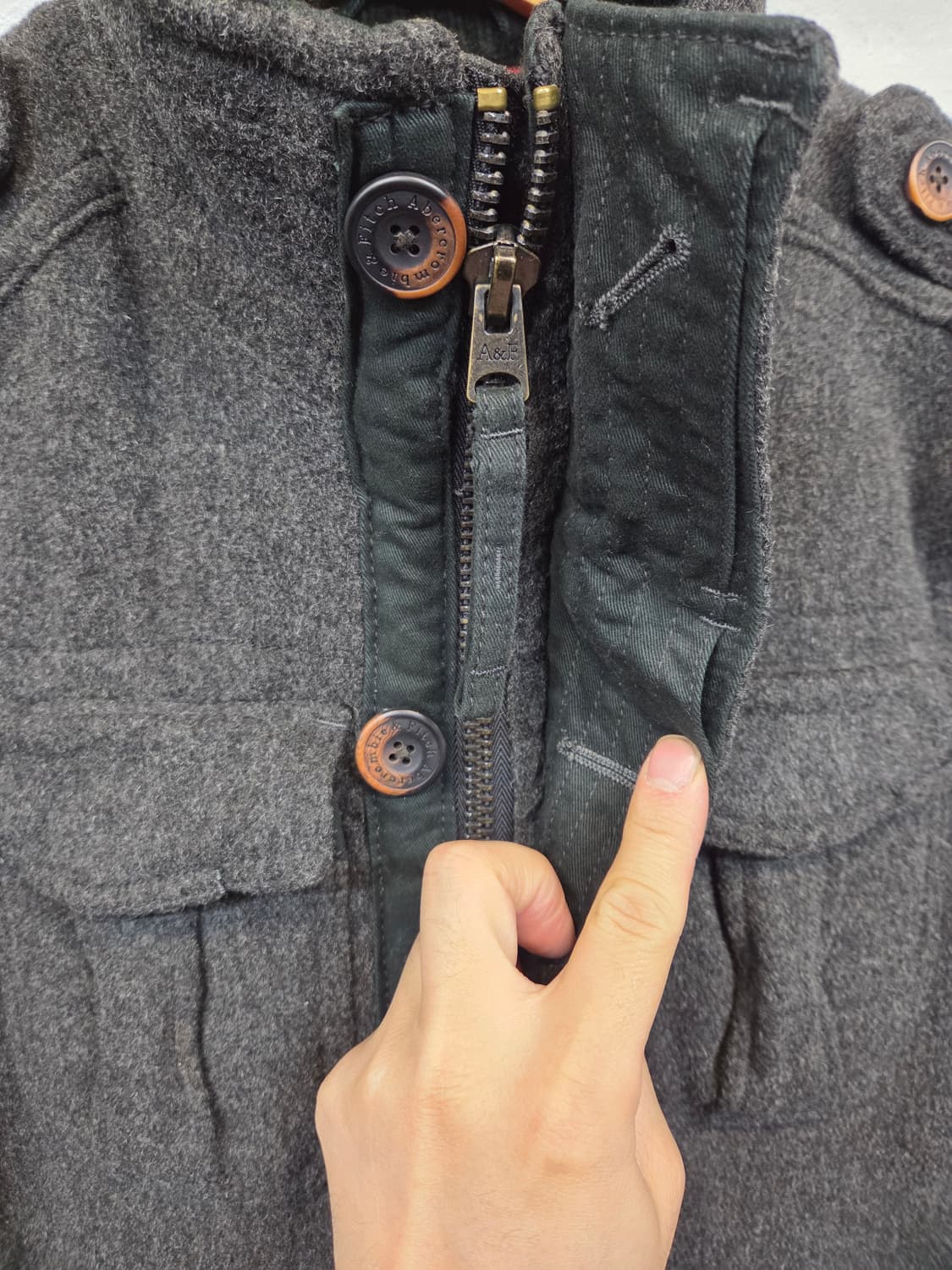 아베크롬비 밀리터리 견장 울 누빔 집업자켓 M 상품이미지4