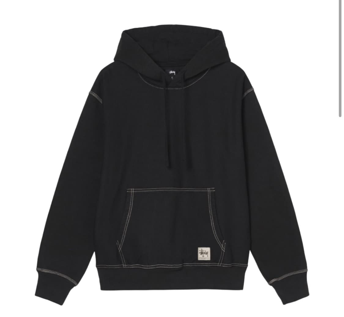 (새상품) 스투시 콘트라스트 스티치 라벨 후드 블랙 상품이미지1