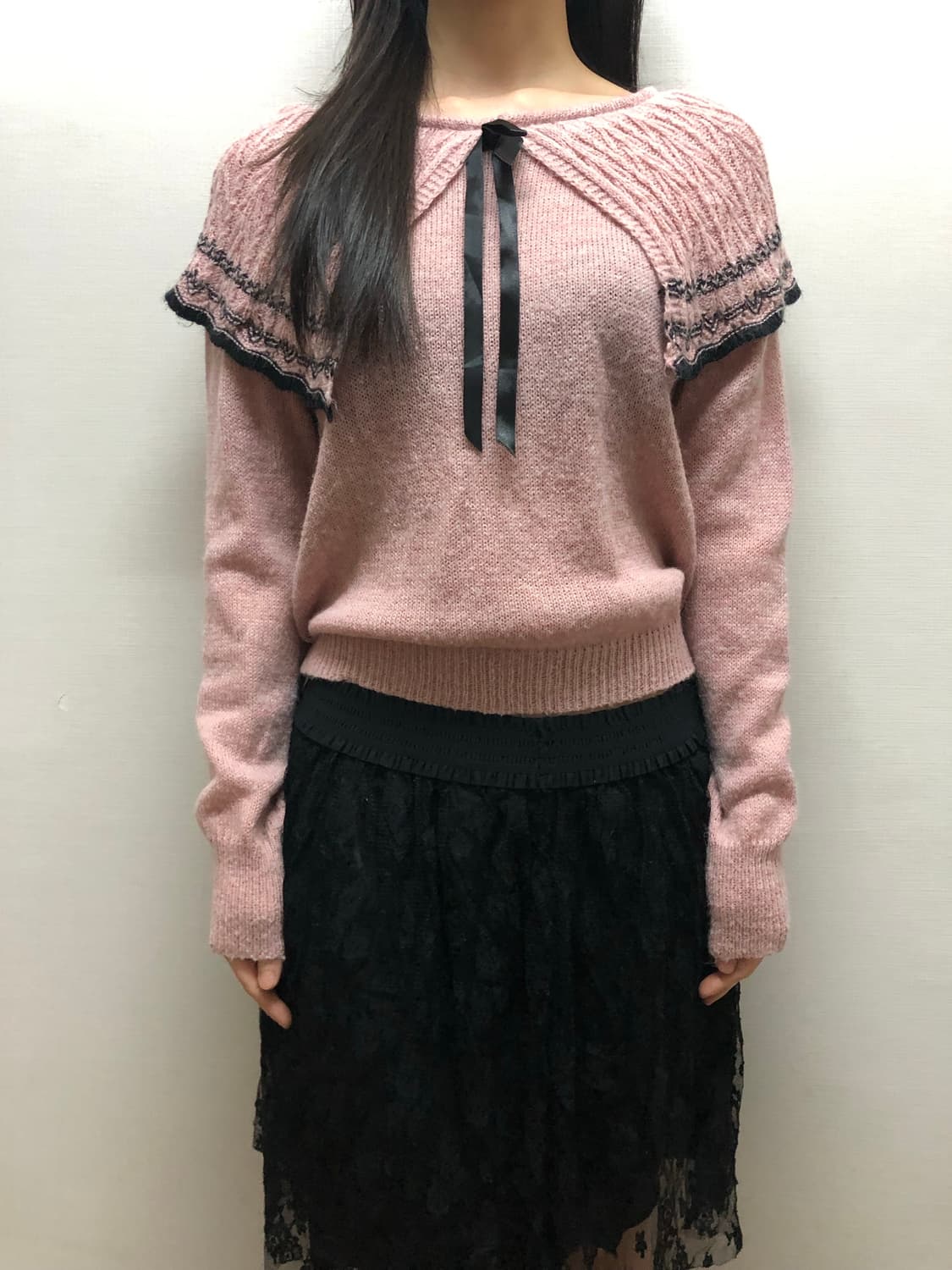 빈티지 핑크 리본 니트 상품이미지2