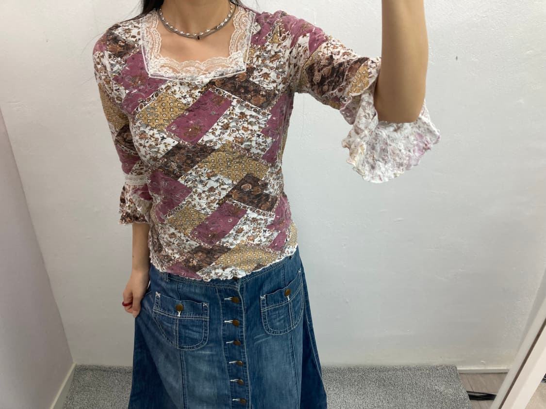 플라워 패치워크 레이스 7부티셔츠 상품이미지1