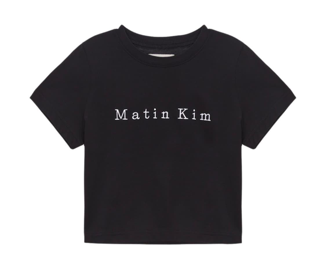 (새상품) 마뗑킴 자수 로고 크롭 탑 블랙/화이트 상품이미지1