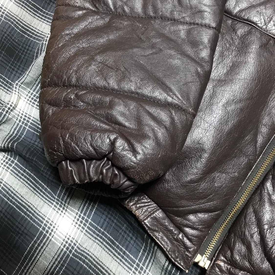 재팬 90s 리얼 카우레더 브라운 숏 패딩 상품이미지4