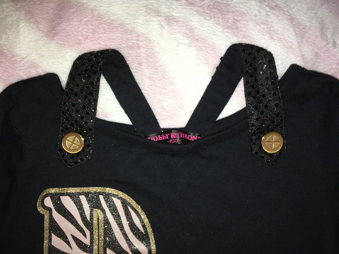 돌리리본 블랙 지브라 글리터 레터링 오네갸루 금장 탑 상품이미지7