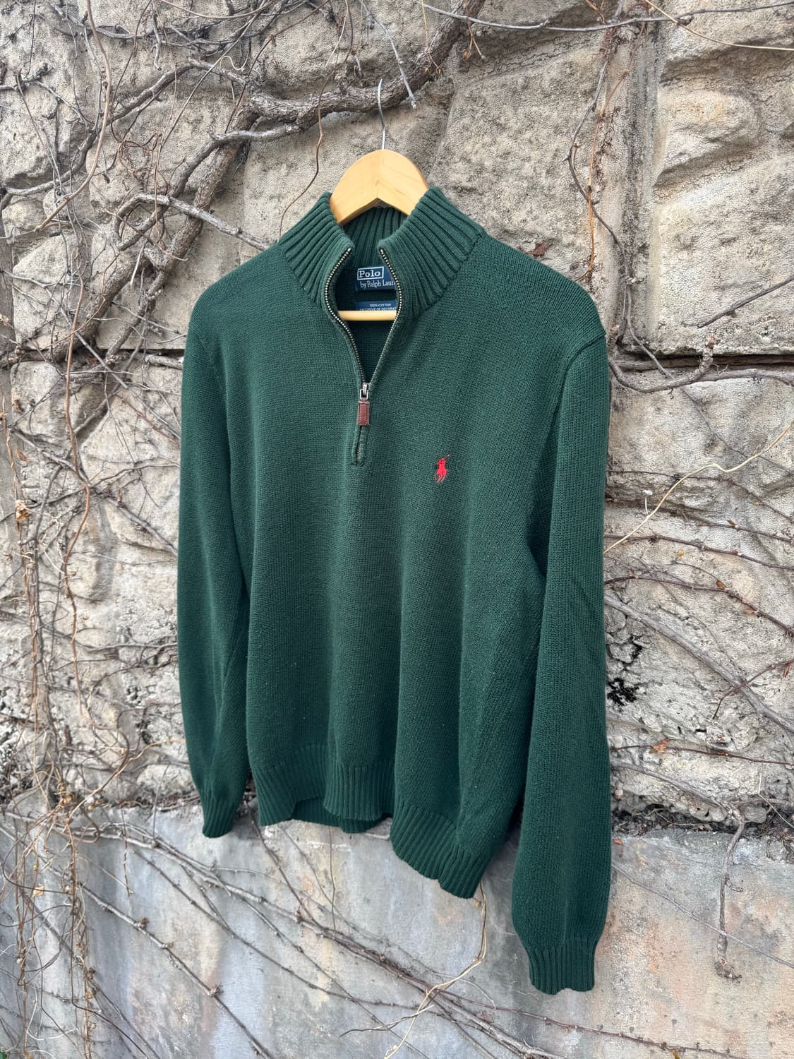 폴로 랄프로렌 빈티지 코튼100 하프집업 니트 그린 L 상품이미지3