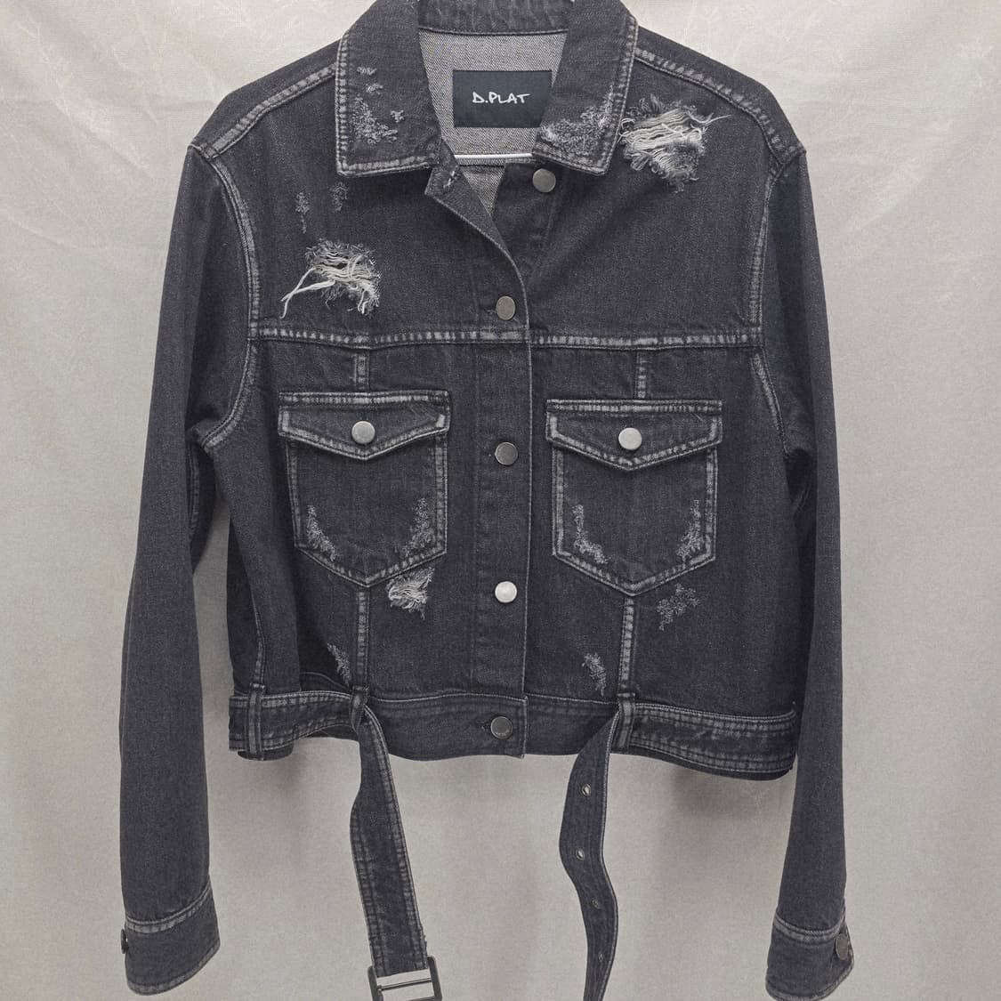 D.PLAT 데님 크롭 자켓 벨트 데미지 블랙 상품이미지9