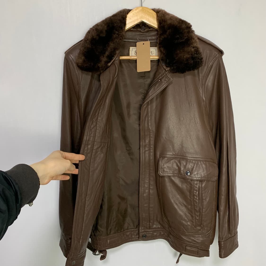일본 빈티지 양가죽 무스탕 봄버 자켓 브라운 M 리얼 레더자켓 상품이미지7