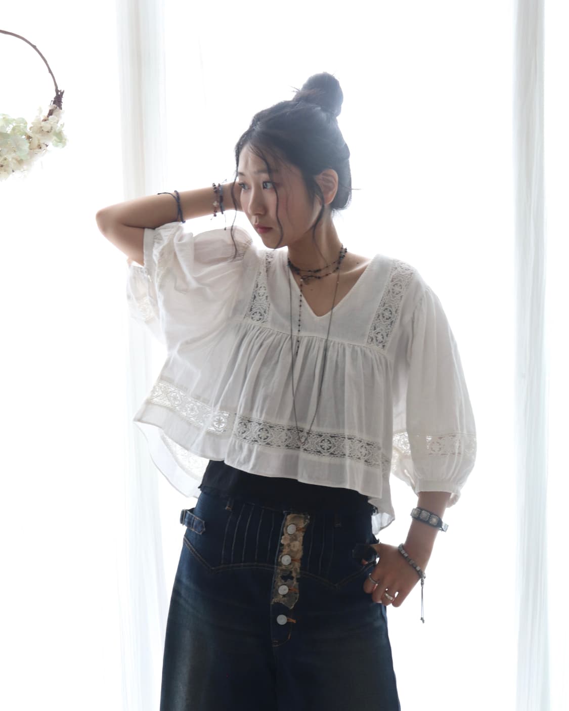Vintage Lace Puff Cotton Blouse 상품이미지3