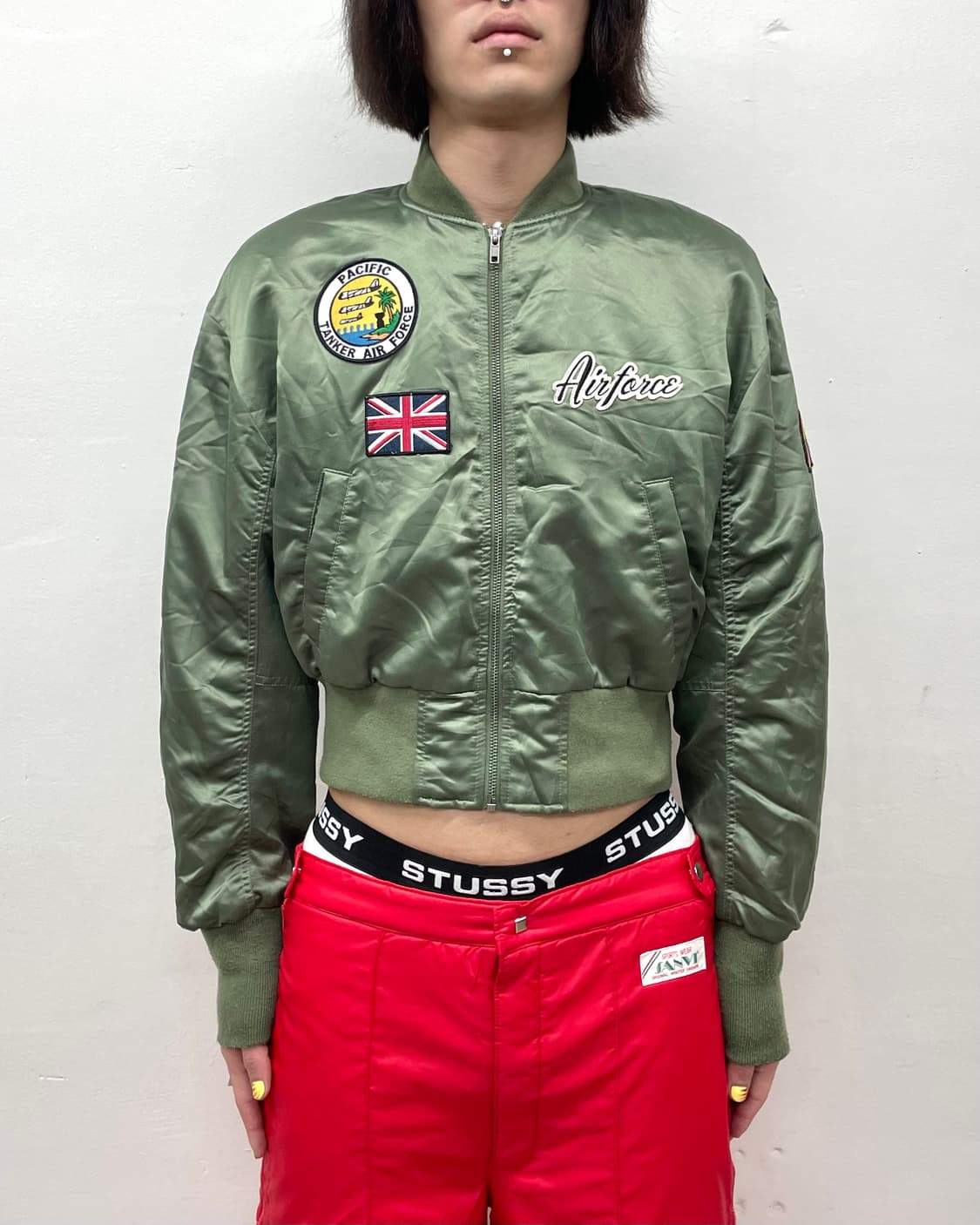 American cropped glossy Bomber jacket 상품이미지1
