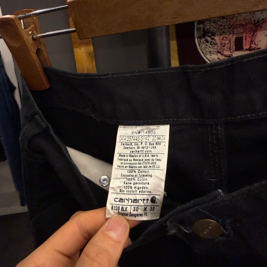 칼하트 오리지널 더티 워싱 더블니 워크 웨어 캔버스 카펜터 팬츠 블랙  상품이미지7