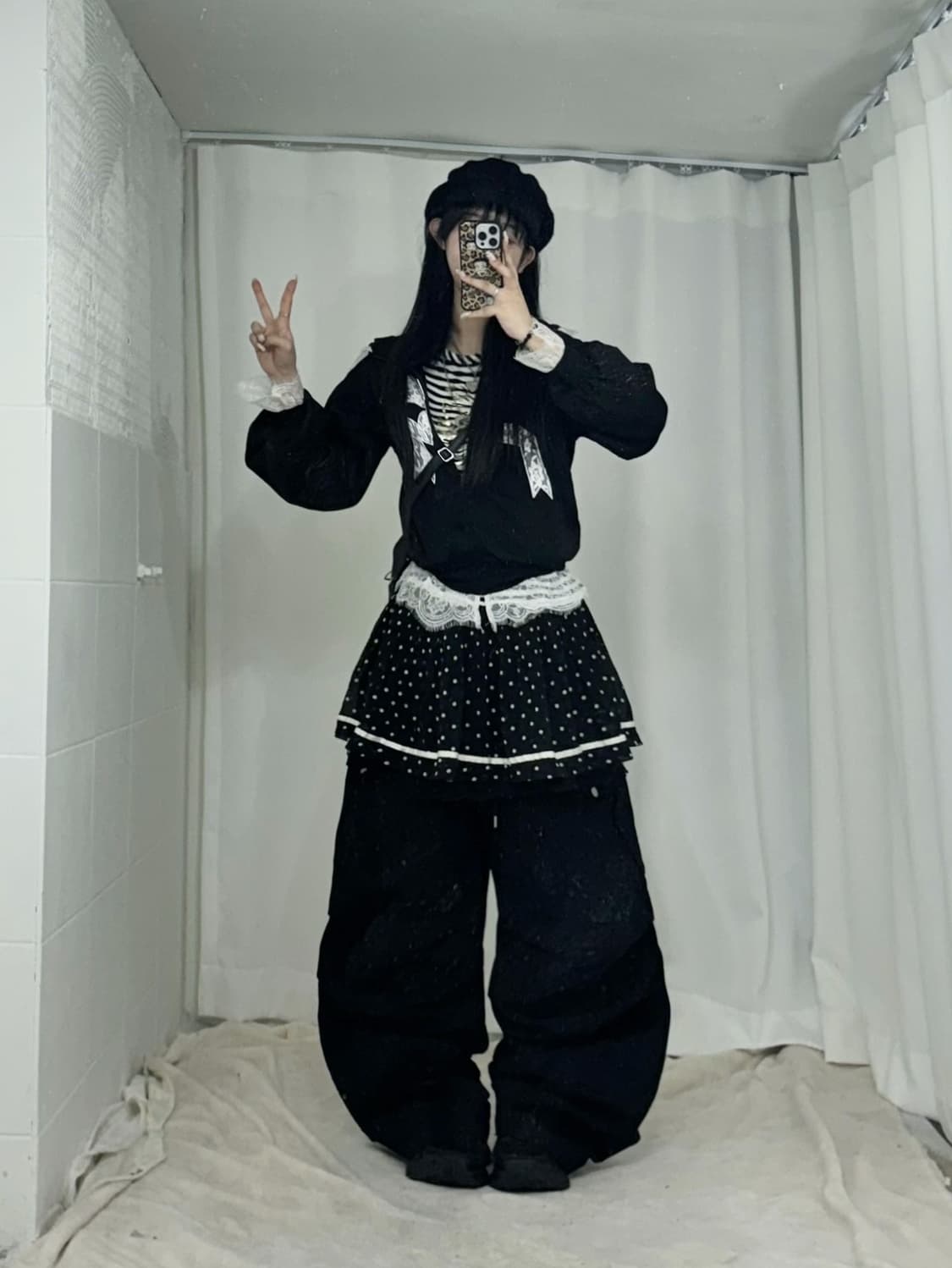 무채색 도트 니혼진 데일리 러블리힙 러힙 코디세트  상품이미지2
