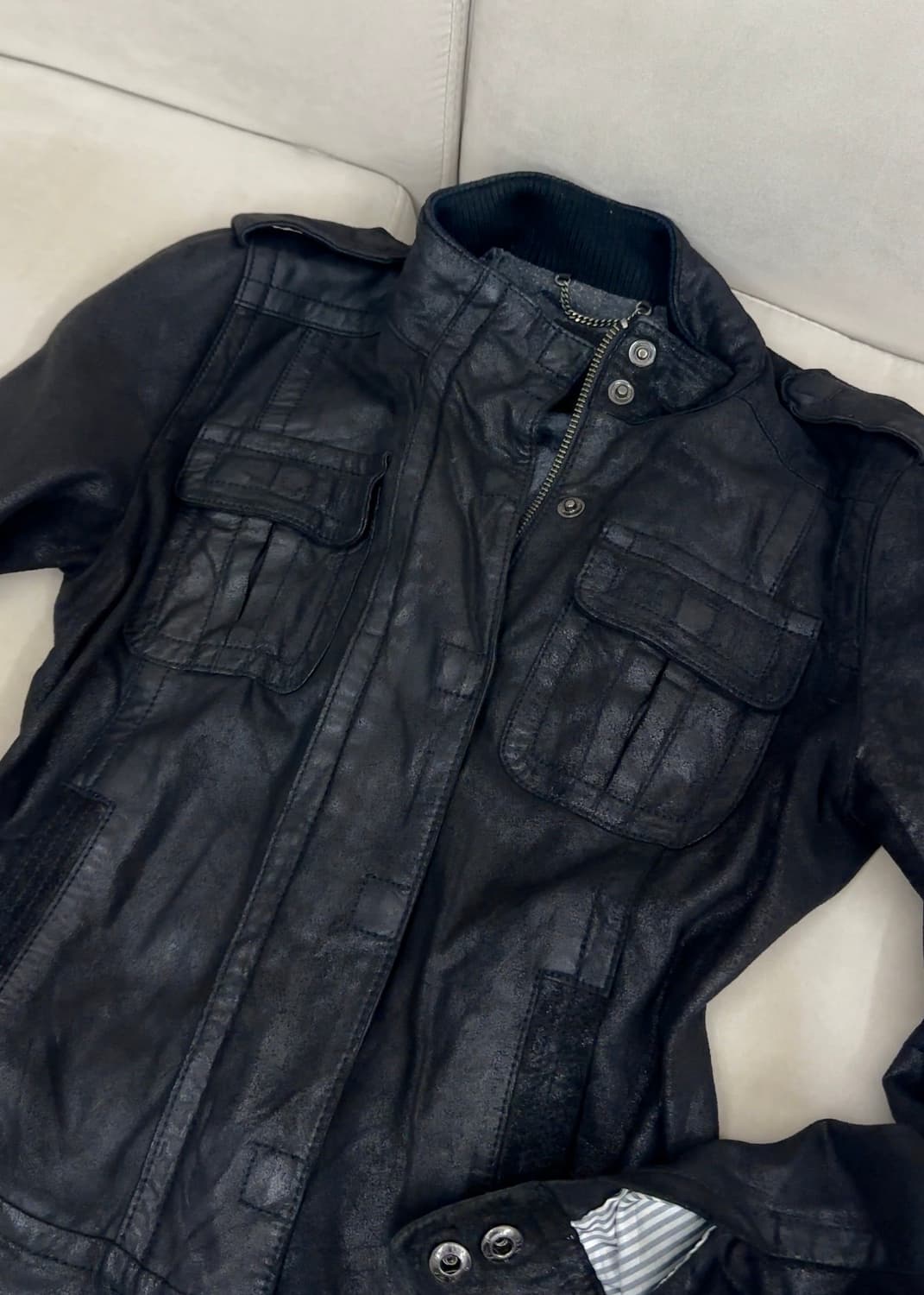 빈티지 크랙 슬림핏 가죽 자켓 상품이미지3