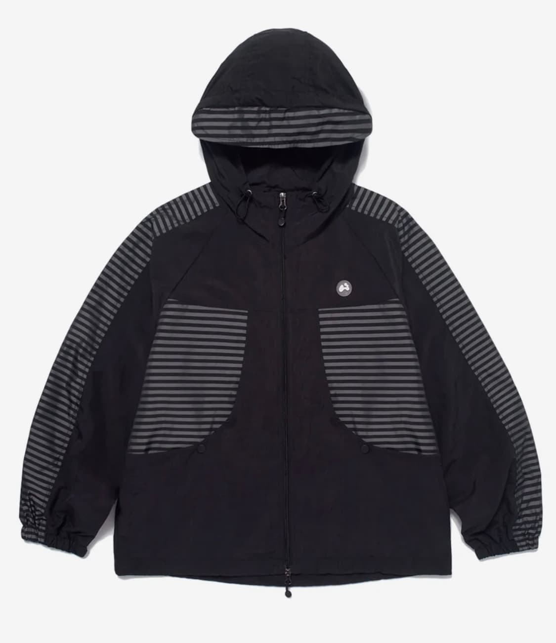 허그유어스킨 스트라이프 윈드 브레이커 블랙 바람막이 상품이미지2