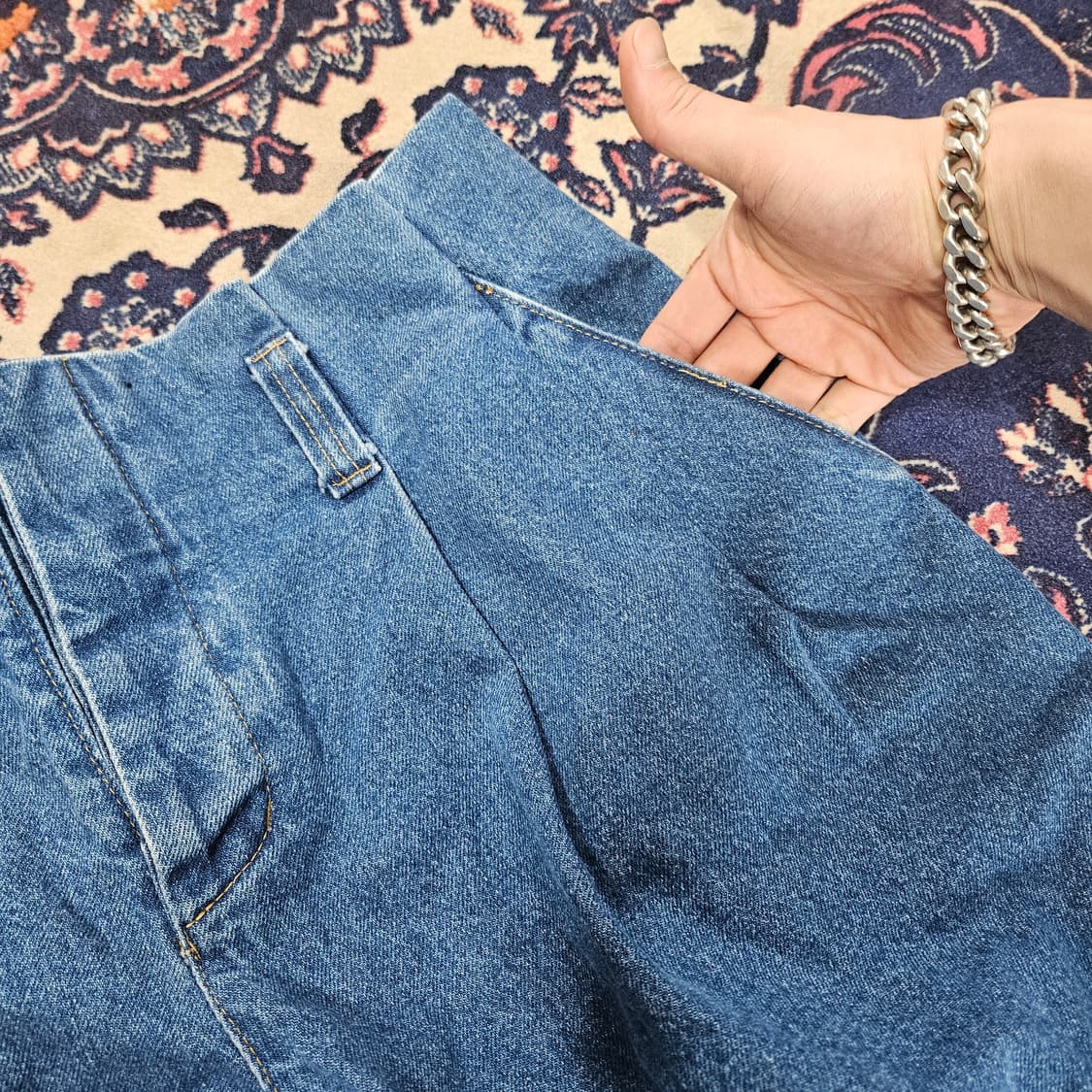 (미사용) JE MOUCHE 핀턱 데님 와이드 반바지 팬츠 L 상품이미지7