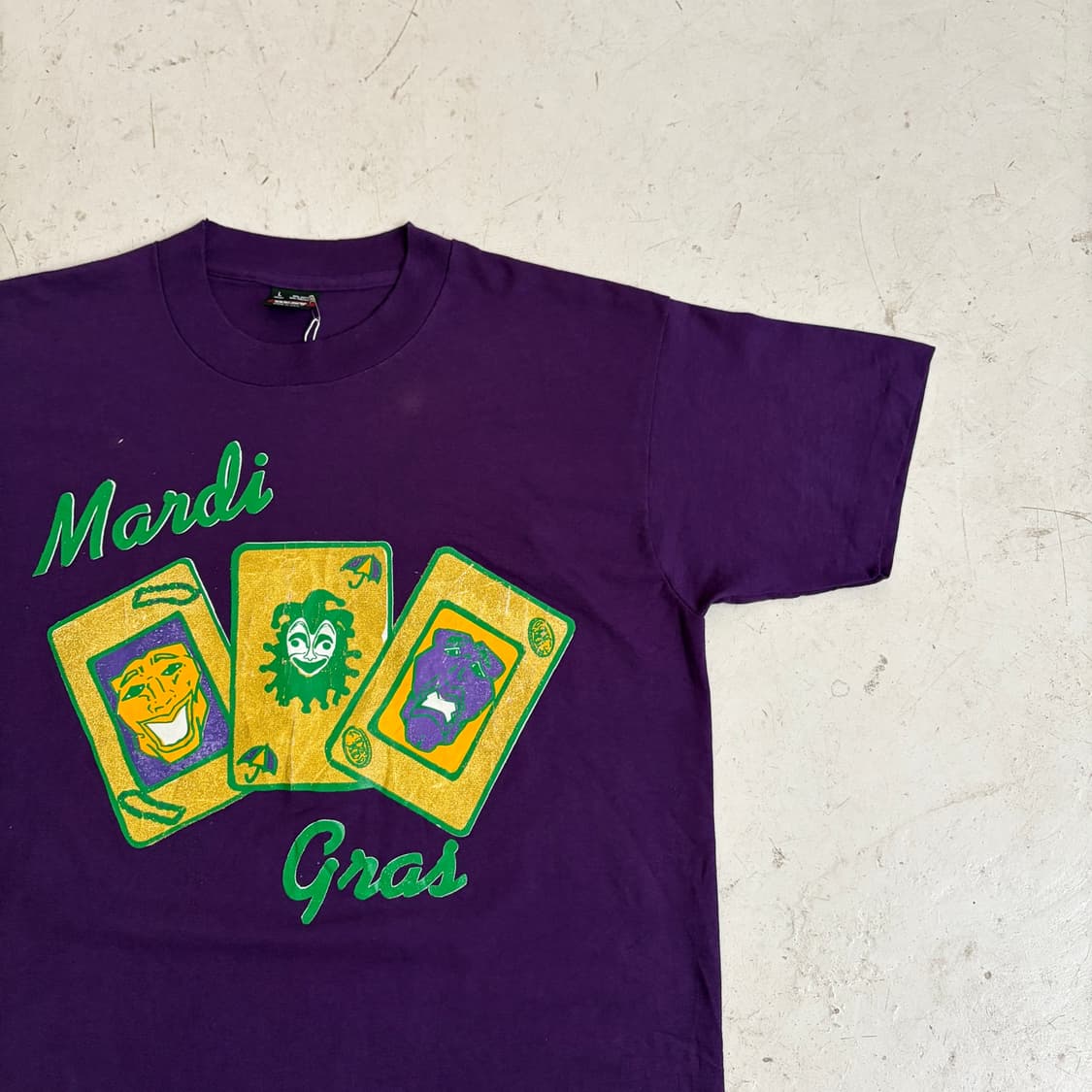 90s USA Mardi Gras 테마의 카드 빈티지 반팔티 L 상품이미지2