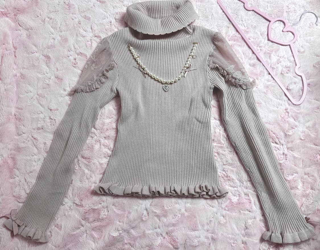 리즈리사 목걸이가 달린 리브 니트 양산형 양지뢰 달천깔 히메갸루 빈티지 상품이미지2