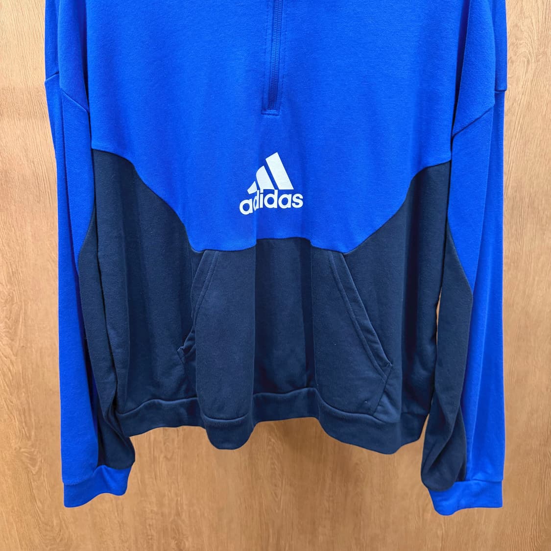 아디다스 하프 집업 맨투맨 컬러블록 배색 로고 프린트 디테일 블루 네이비 상품이미지5