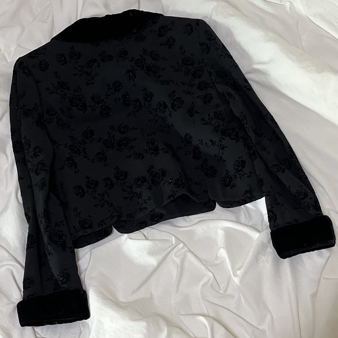 빈티지 ) 플라워벨벳 블랙자켓 상품이미지5