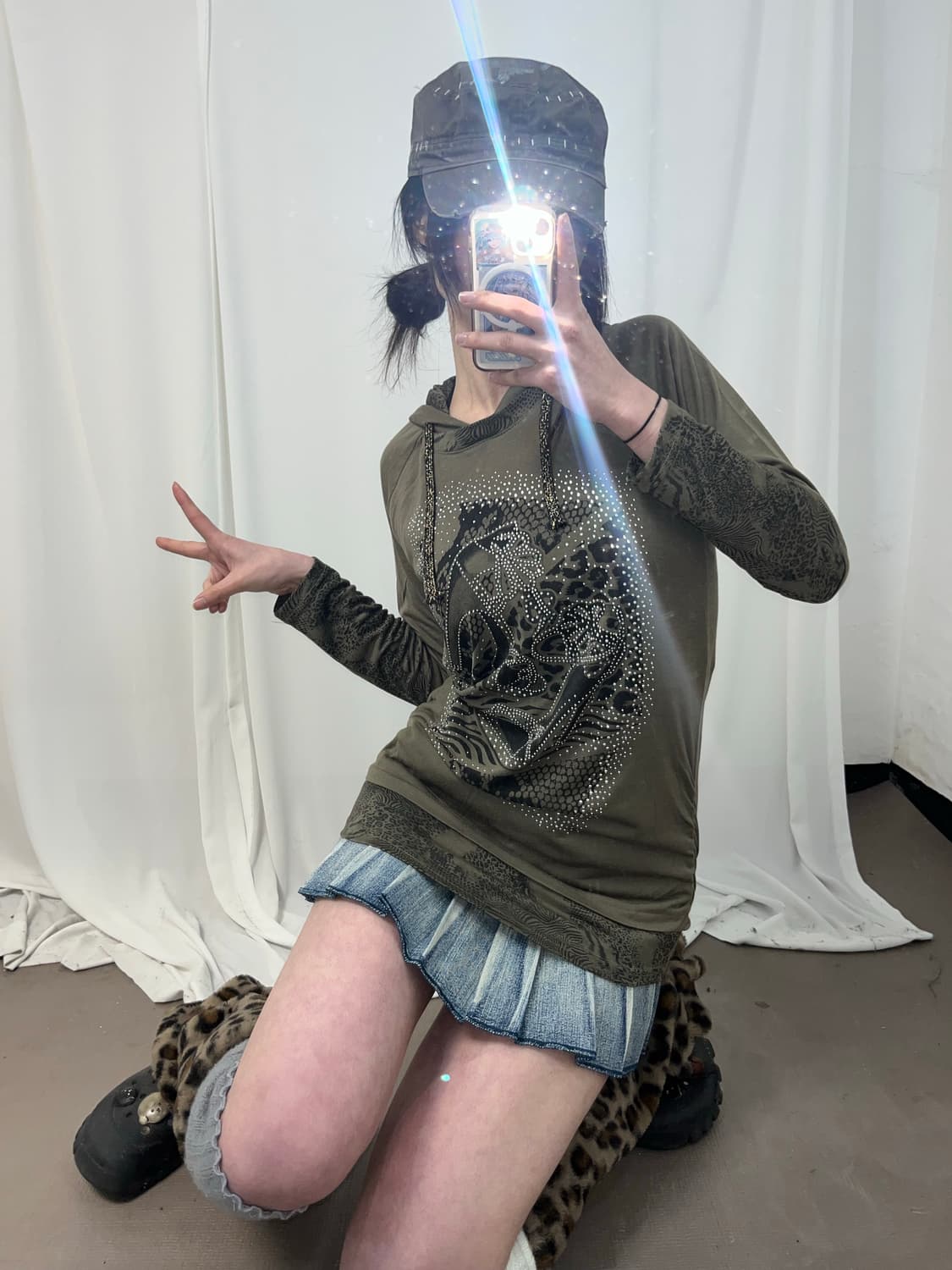 카키 Y2K 후드 롱슬리브 상품이미지2