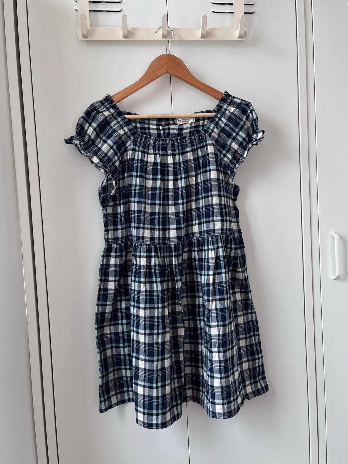 Natural memory 캡소매 체크 미니 원피스 상품이미지4