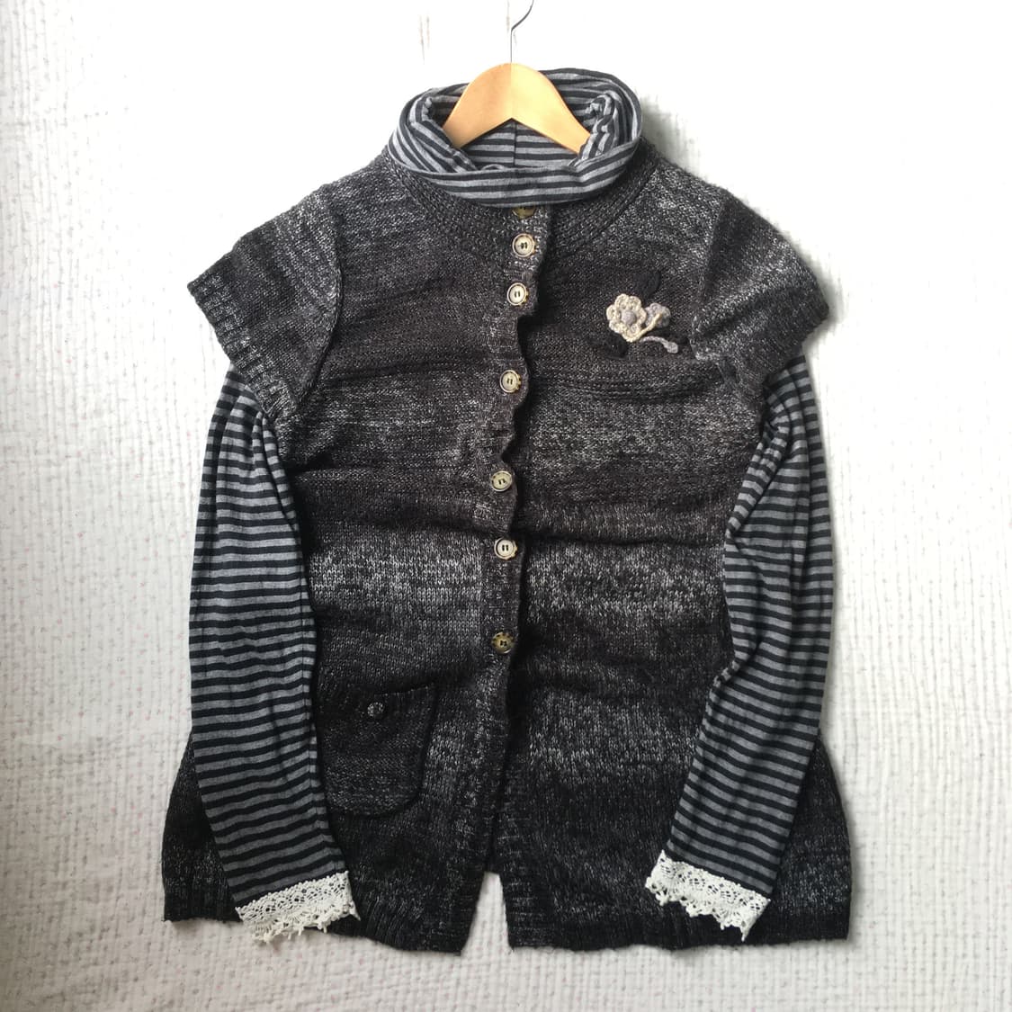 JPN / 레이어드 반팔 니트가디건 상품이미지1