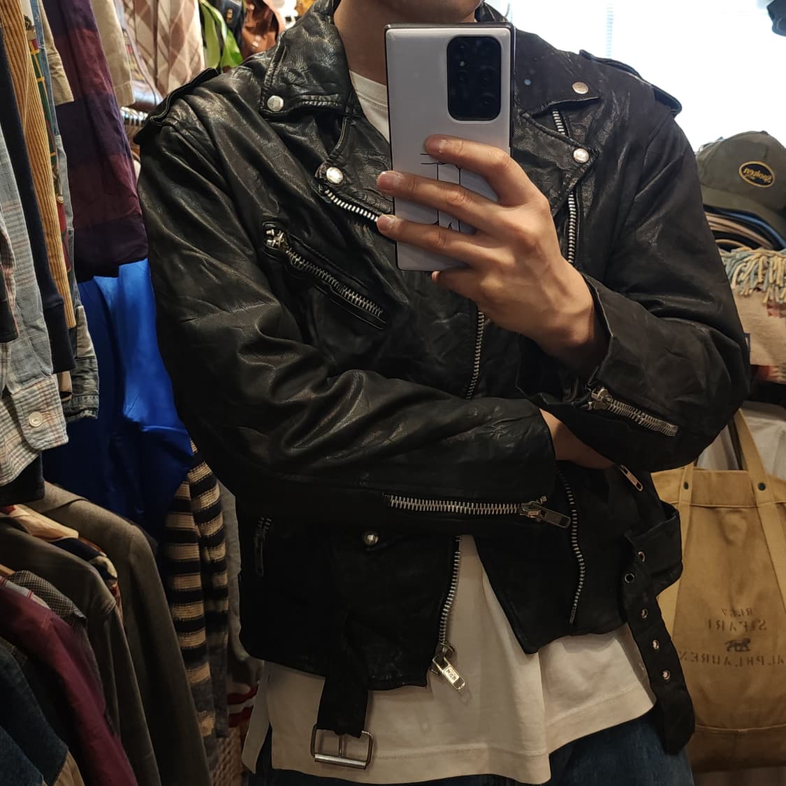 90s 빈티지 가죽자켓 브로큰 바이커 레더자켓 라이더자켓 L 상품이미지10