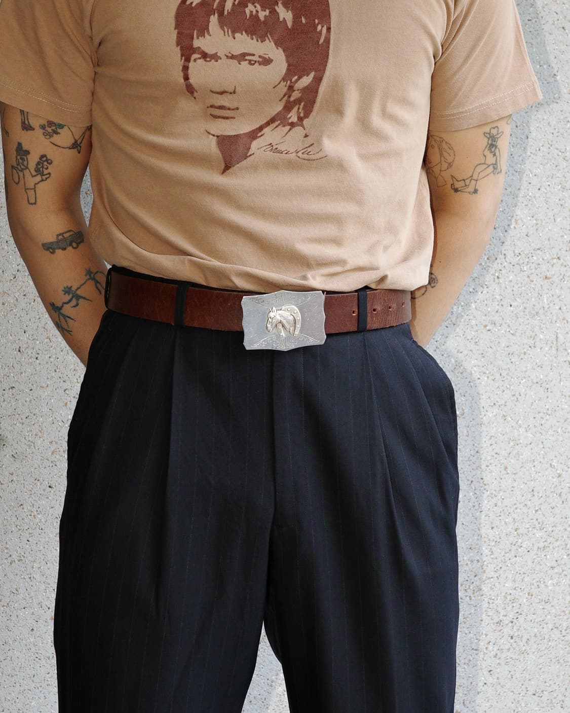 빈티지 홀스앤슈 웨스턴 빅 버클 레더 벨트 상품이미지6