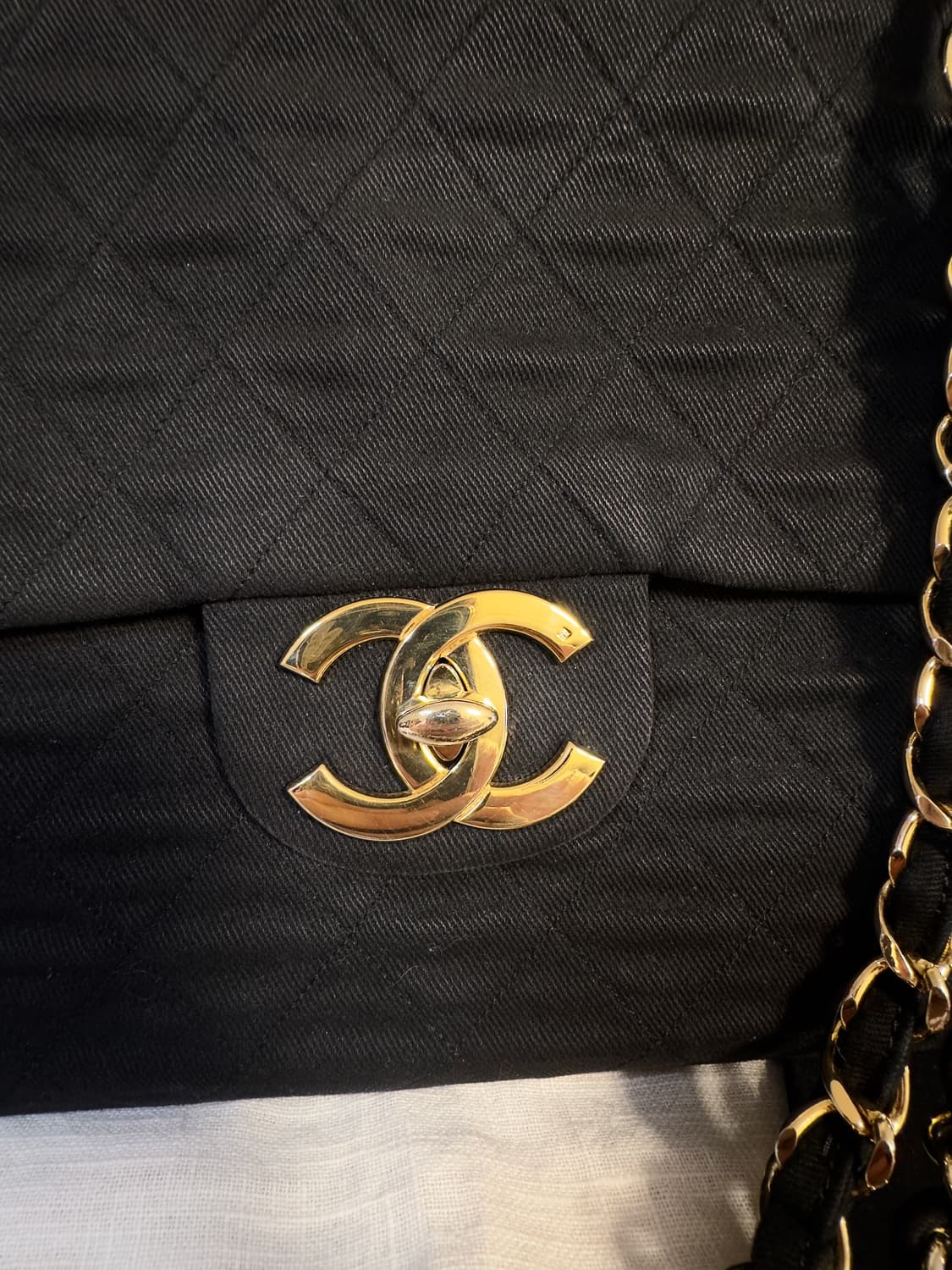 샤넬 클래식 빈티지 빅cc 패브릭체인플랩백 (금장)_샤넬 본사 수선완료 상품이미지5