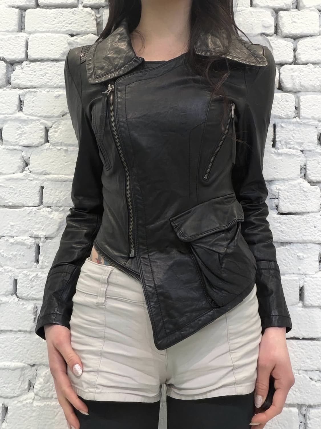 Asymmetric Zip Leather Rider Jacket 상품이미지3