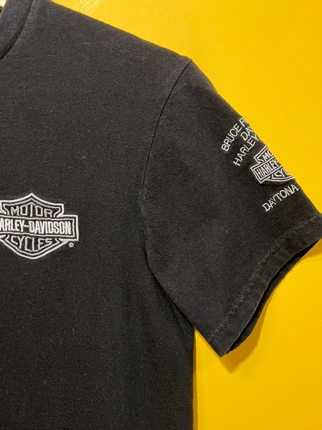 [S] 할리데이비슨 미니 자수 로고 반팔 티셔츠 블랙 캐주얼 베이직 상품이미지3