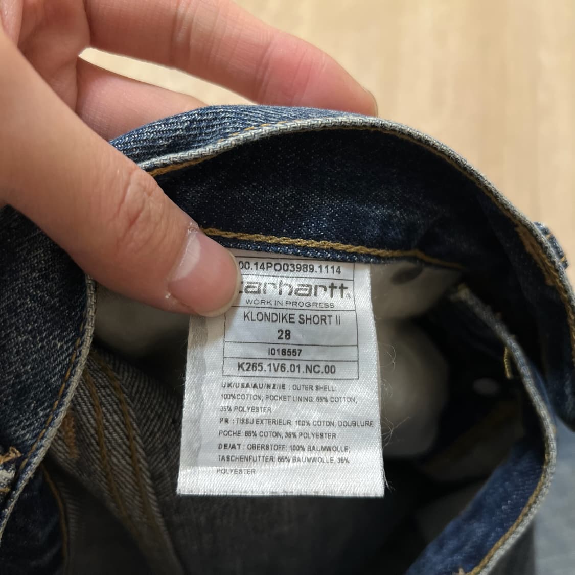 칼하트 로고 와펜 워싱 데님 반바지 29  상품이미지3