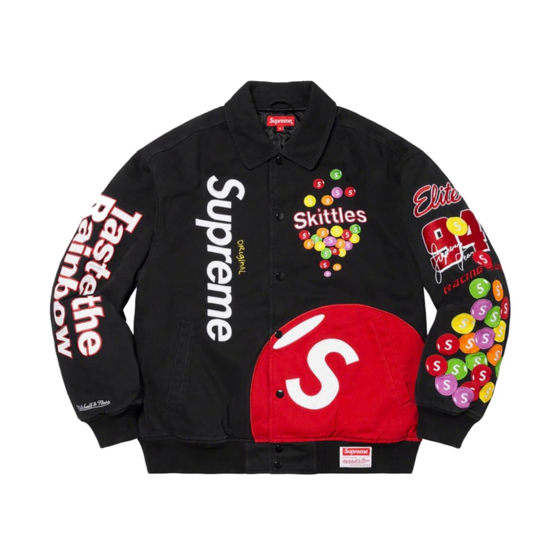 슈프림 x 스키틀즈 x 미첼 앤 네스 바시티 자켓 블랙 xl 상품이미지1