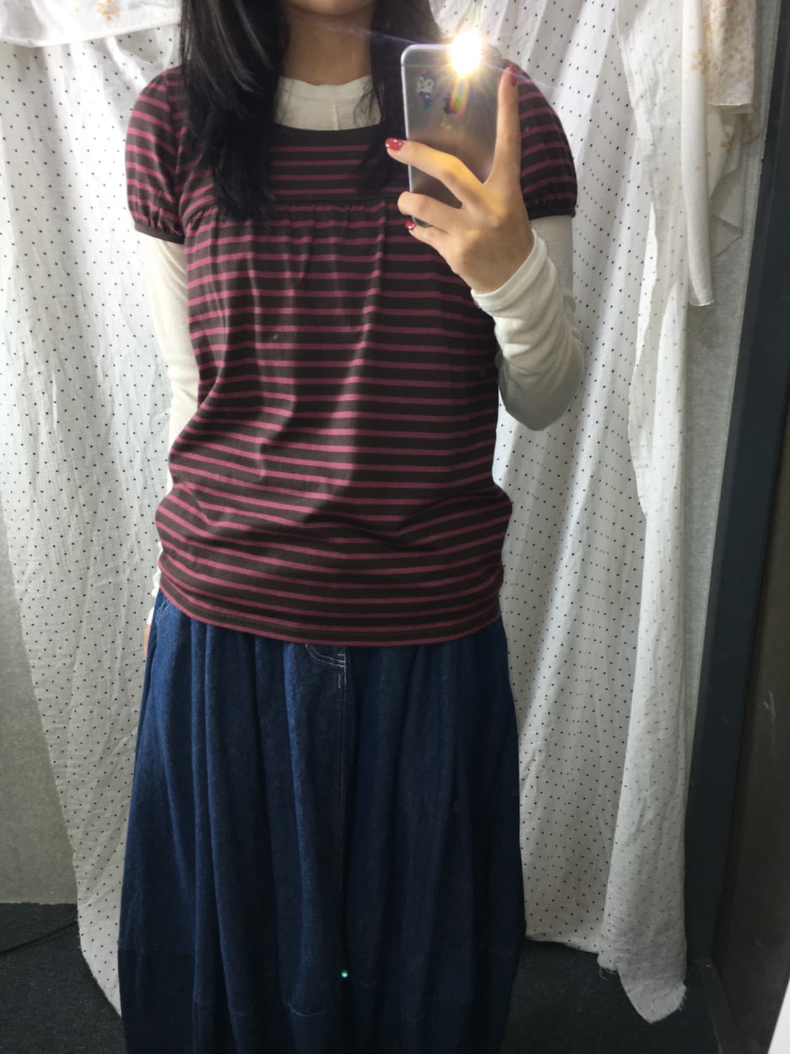 핑크브라운 스트라이프 후드 티셔츠 상품이미지2